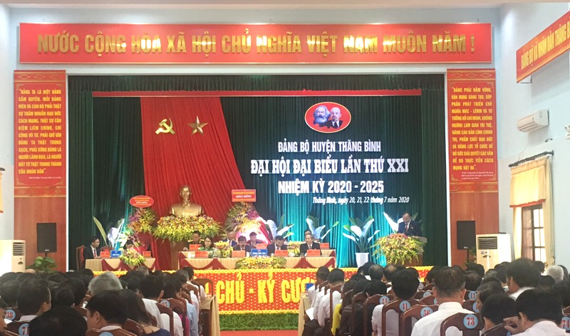 Quang cảnh Đại hội đại biểu Đảng bộ huyện Thăng Bình lần thứ XXI, nhiệm kỳ 2020 – 2025